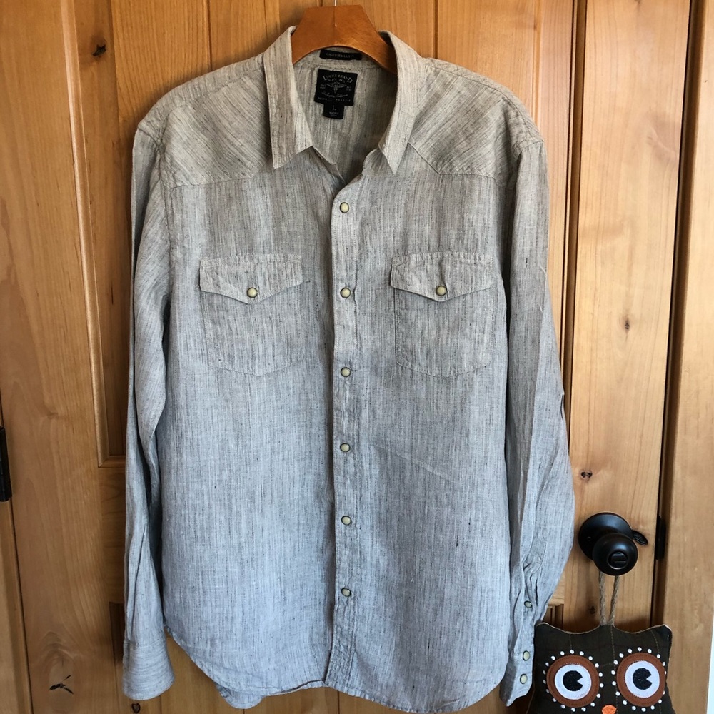 Lucky Brand Black Label 100% Linen Snap Button - L